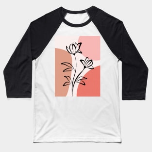 Abstract Botanical Dainty Poppy Line Flower Baseball T-Shirt